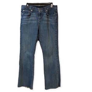 Calvin Klein Sz 10 Blue Denim Whiskering Raw Hem Flared Western Jeans